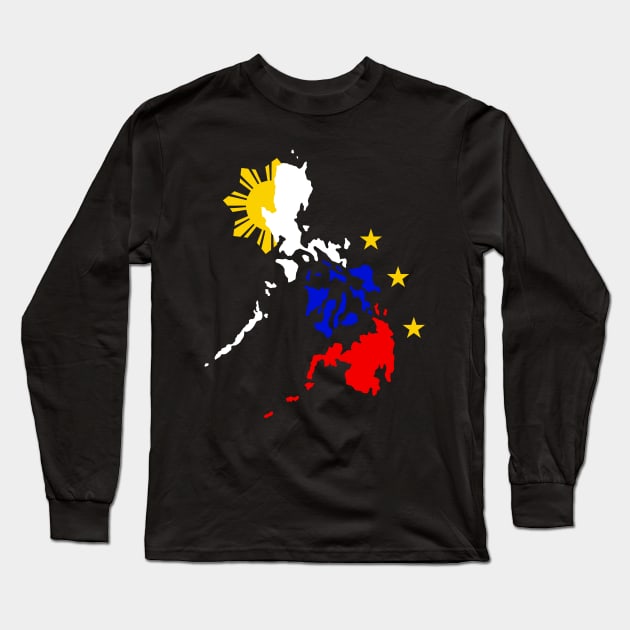 Philippine Map with 3 Stars and a Sun Long Sleeve T-Shirt by Filipino